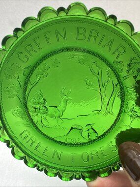 VTG Thornton Burgess Pairpoint Green Briar Forest Deer Woodland Cup Plate Glass